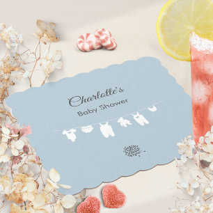 Dusty Blue Minimalist Baby Boy Shower Paper Coaster