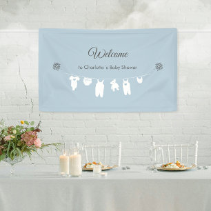 Dusty Blue Minimalist Baby Boy Shower Welcome  Banner