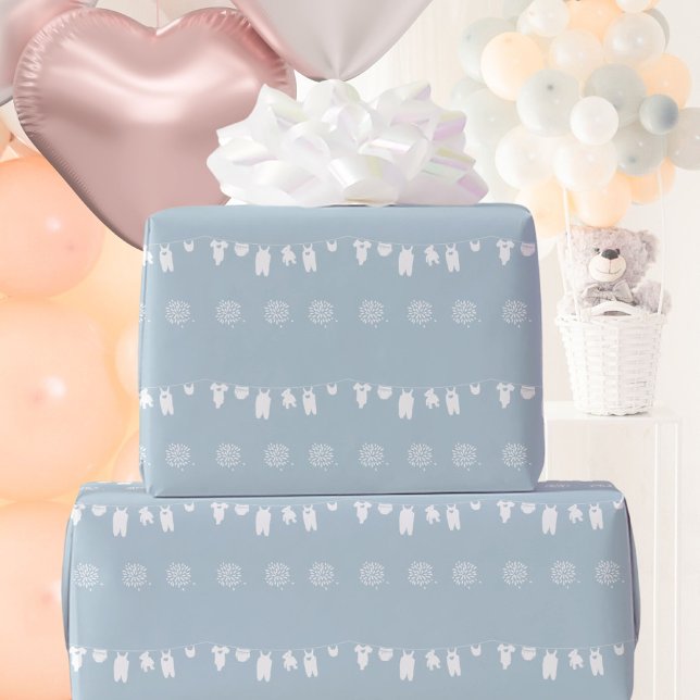 Dusty Blue Minimalist Baby Boy Shower Wrapping Paper (Dusty Blue Minimalist Baby Boy Shower Wrapping Paper ©Susanne Sachers - Sunny Mind 🌞)