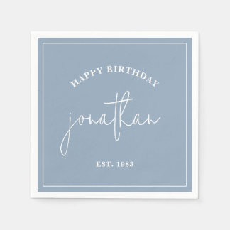 Dusty Blue Minimalist Birthday Custom Name Napkins