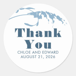 Dusty Blue Minimalist Boho Thank You Classic Round Sticker