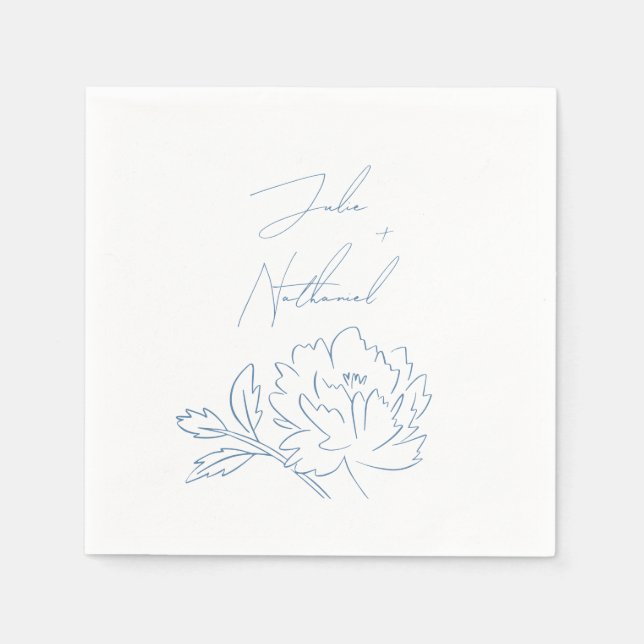 Dusty Blue Minimalist Botanical Wedding Napkin (Front)