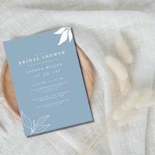 Dusty Blue Minimalist Branch Leaves Bridal Shower Invitation