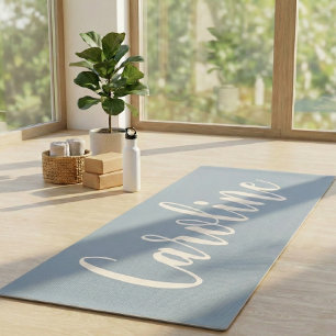 Dusty Blue Minimalist Calligraphy Personalized Yoga Mat
