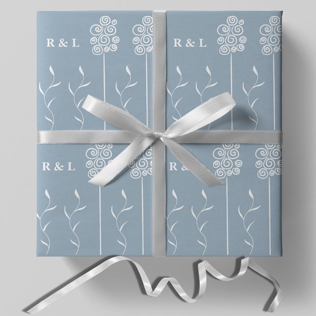 Dusty Blue Minimalist Curly Floral Wrapping Paper (Creator Uploaded)