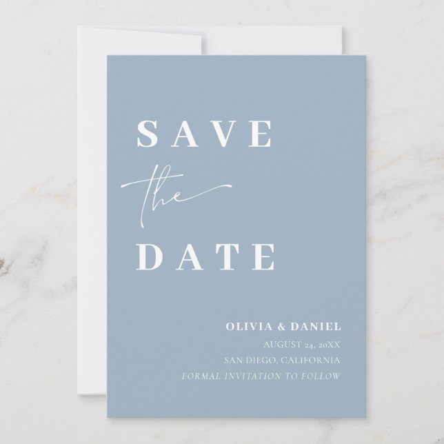 Dusty Blue Minimalist Elegant Photo Save the Date Invitation (Front)