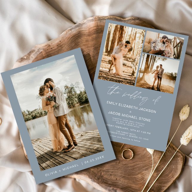 Dusty Blue Minimalist Elegant Photo Wedding  Invitation (Creator Uploaded)