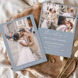 Dusty Blue Minimalist Elegant Photo Wedding  Invitation