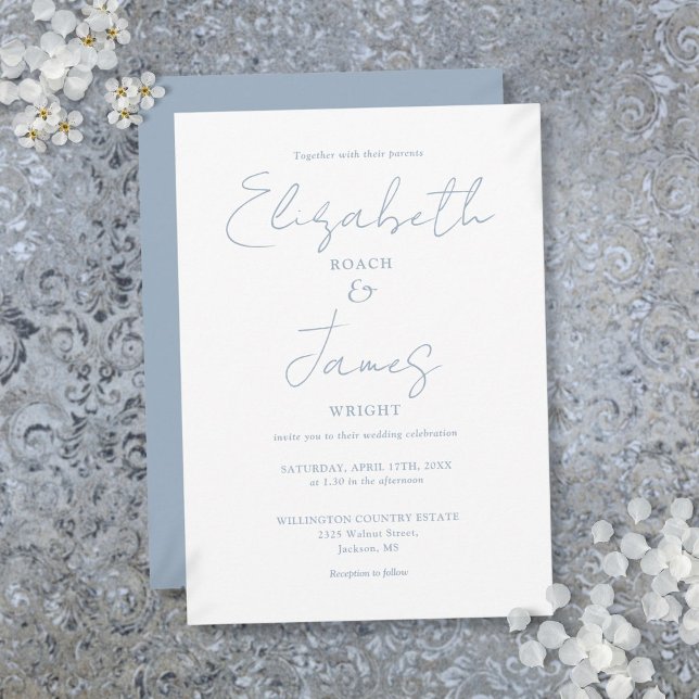 Dusty Blue Minimalist Elegant Script Wedding Invitation (Dusty Blue Minimalist Elegant Script Wedding Invitation)