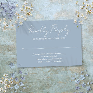 Dusty Blue Minimalist Elegant Script Wedding RSVP Card