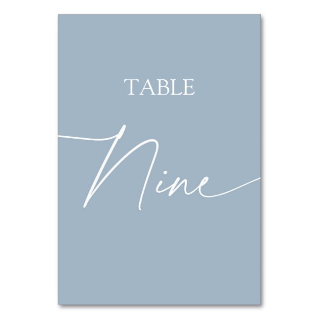 Dusty blue minimalist elegant table nine number (Front)