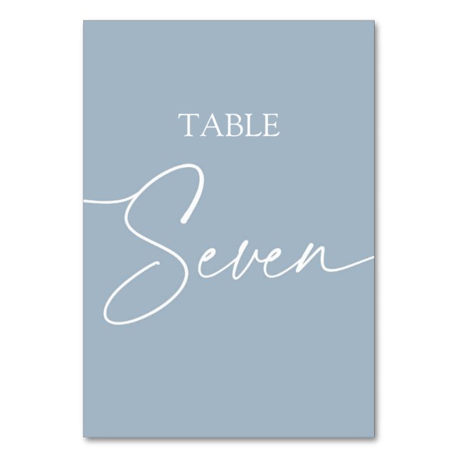 Dusty blue minimalist elegant table seven table number (Front)