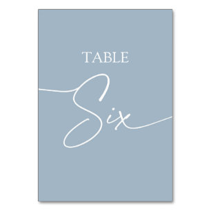 Dusty blue minimalist elegant table six table number
