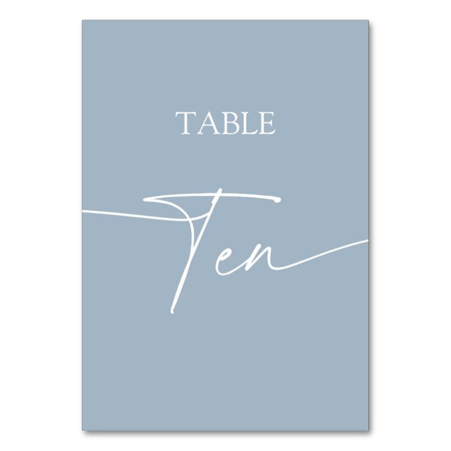 Dusty blue minimalist elegant table ten table number (Front)