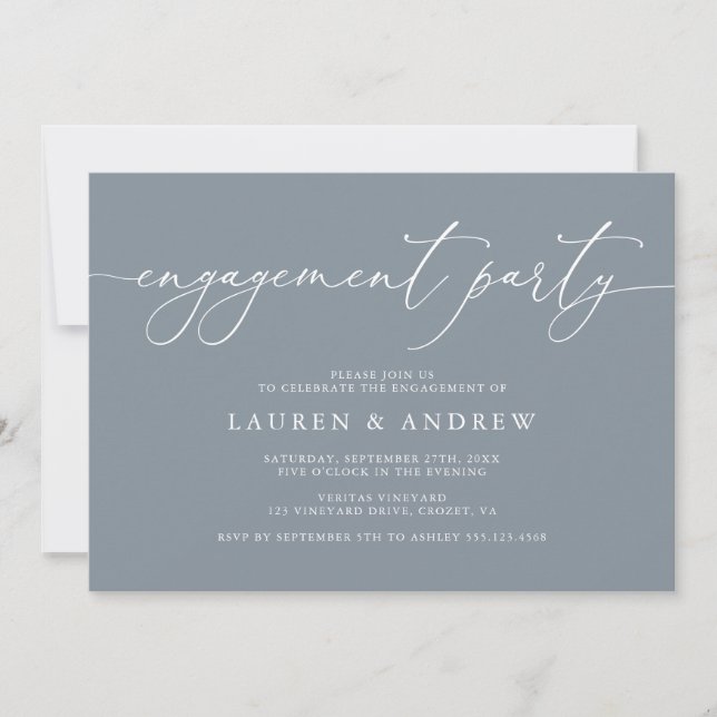 Dusty Blue Minimalist Engagement Party Invitation (Front)