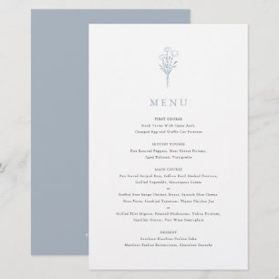 Dusty Blue Minimalist Floral Bouquet Menu Card