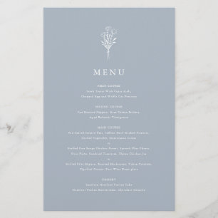 Dusty Blue Minimalist Floral Bouquet Menu Card