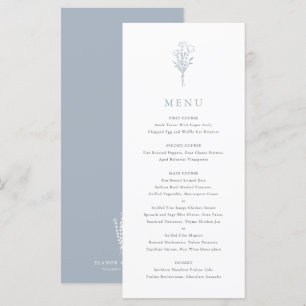 Dusty Blue Minimalist Floral Bouquet Wedding Menu