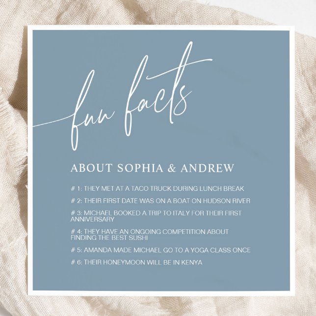 Dusty Blue Minimalist Fun Facts Wedding Napkins (Creator Uploaded)