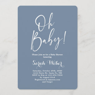 Dusty Blue minimalist modern baby shower boy Invitation
