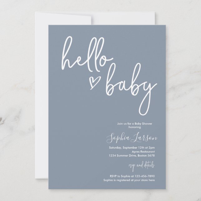 Dusty Blue Minimalist Modern Boho Baby Shower Invitation (Front)