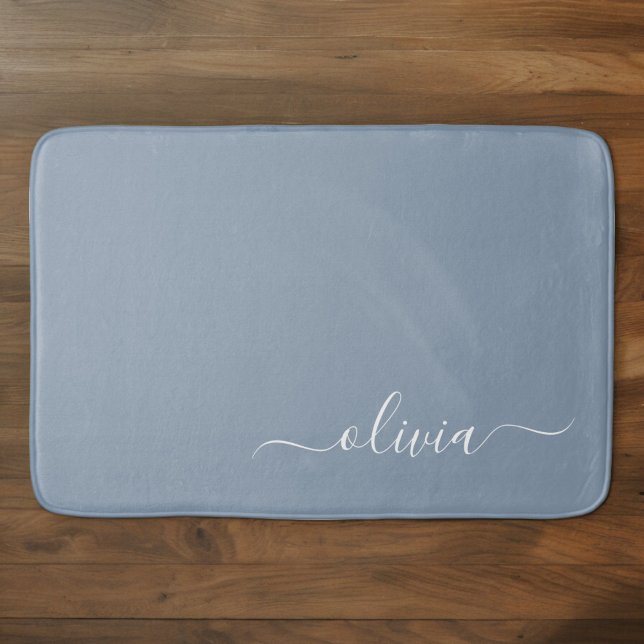 Dusty Blue Minimalist Modern Monogram Elegant  Bath Mat (Creator Uploaded)