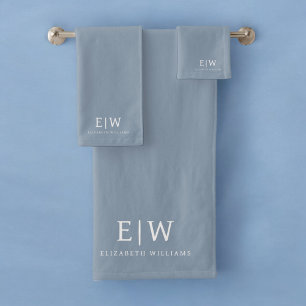 Dusty Blue Minimalist Modern Monogram Elegant Bath Towel Set