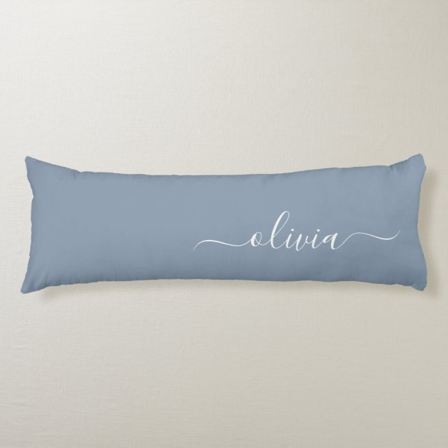 Dusty Blue Minimalist Modern Monogram Elegant Body Cushion (Front)