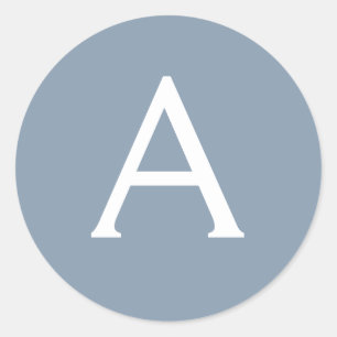 Dusty Blue Minimalist Modern Monogram Elegant  Classic Round Sticker