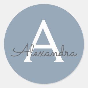 Dusty Blue Minimalist Modern Monogram Elegant  Classic Round Sticker