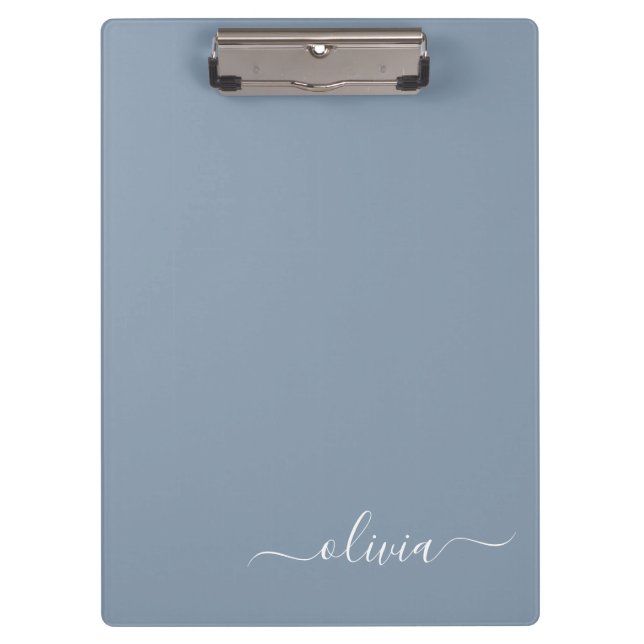 Dusty Blue Minimalist Modern Monogram Elegant Clipboard (Front)