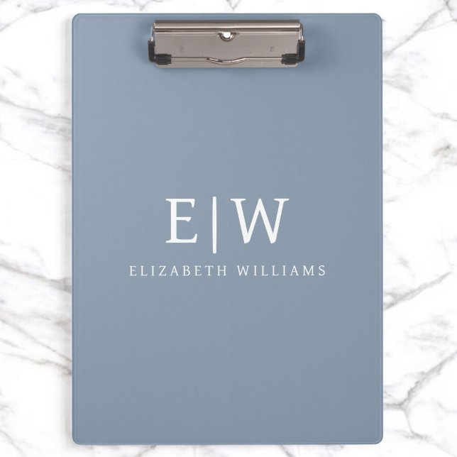 Dusty Blue Minimalist Modern Monogram Elegant Clipboard (Creator Uploaded)
