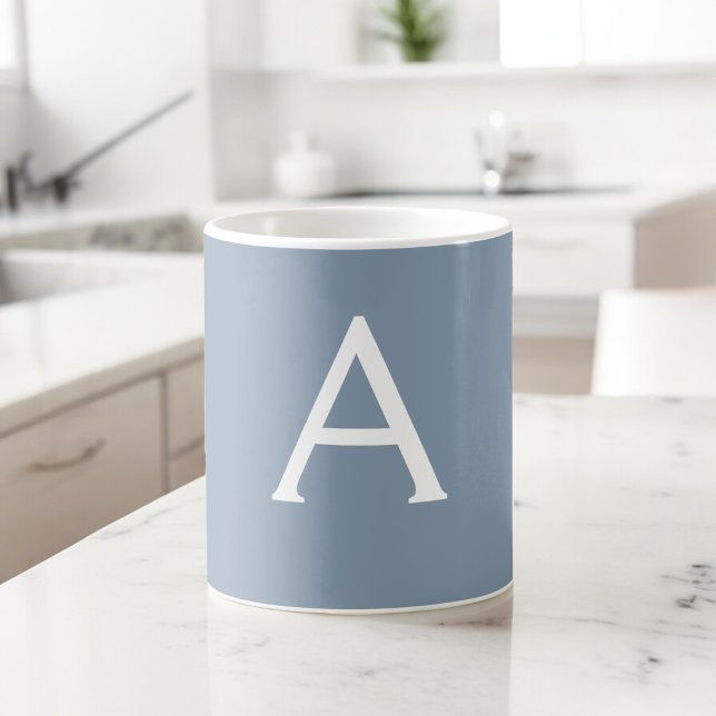 Dusty Blue Minimalist Modern Monogram Elegant  Coffee Mug (Creator Uploaded)