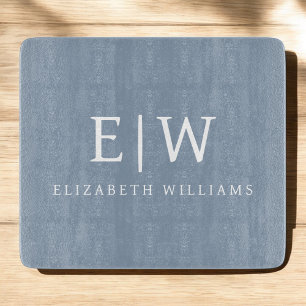 Dusty Blue Minimalist Modern Monogram Elegant Cutting Board