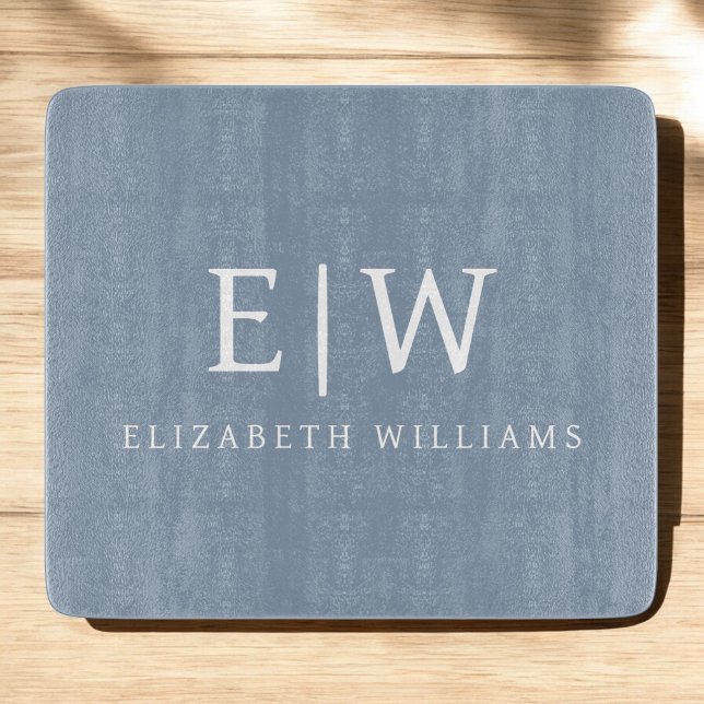 Dusty Blue Minimalist Modern Monogram Elegant Cutting Board (Creator Uploaded)
