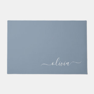 Dusty Blue Minimalist Modern Monogram Elegant Doormat