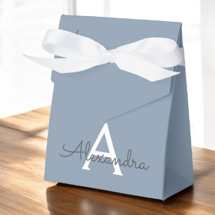 Dusty Blue Minimalist Modern Monogram Elegant Favour Box
