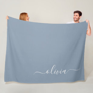 Dusty Blue Minimalist Modern Monogram Elegant  Fleece Blanket
