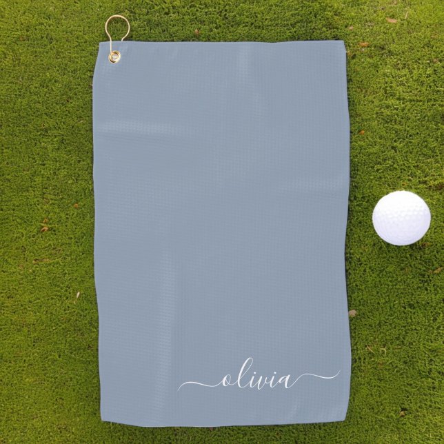 Dusty Blue Minimalist Modern Monogram Elegant Golf Towel (Creator Uploaded)