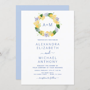 Dusty Blue Minimalist Modern Monogram Elegant Invitation