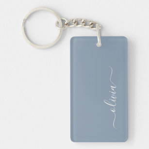 Dusty Blue Minimalist Modern Monogram Elegant  Key Ring