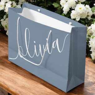 Dusty Blue Minimalist Modern Monogram Elegant Large Gift Bag