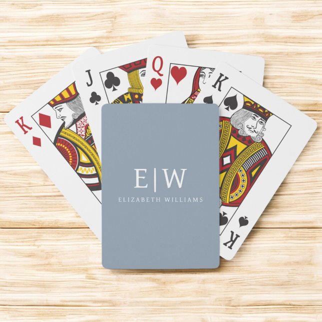 Dusty Blue Minimalist Modern Monogram Elegant Playing Cards (Creator Uploaded)