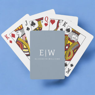 Dusty Blue Minimalist Modern Monogram Elegant Playing Cards