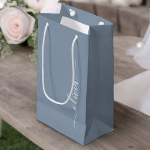 Dusty Blue Minimalist Modern Monogram Elegant Small Gift Bag