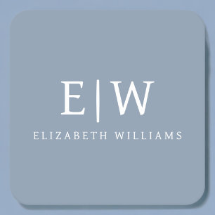 Dusty Blue Minimalist Modern Monogram Elegant Square Paper Coaster