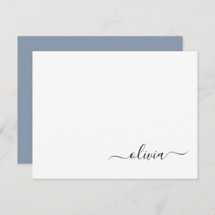 Dusty Blue Minimalist Modern Monogram Elegant Thank You Card