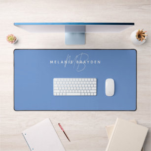 Dusty Blue Minimalist Monogram Desk Mat