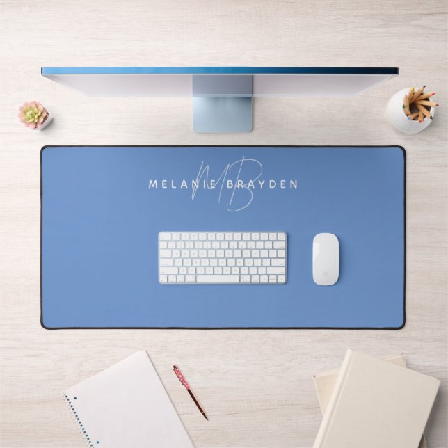 Dusty Blue Minimalist Monogram Desk Mat (Office 1)