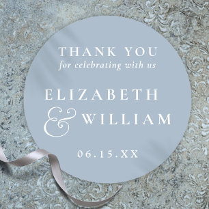 Dusty Blue Minimalist Monogram Wedding Thank You Classic Round Sticker